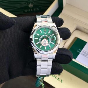 Rolex SkyDweller Silver Green Dial Oyster Chain Belt Automatic Men’s Watch