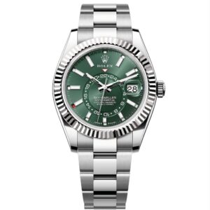 Rolex SkyDweller Silver Green Dial Oyster Chain Belt Automatic Men’s Watch